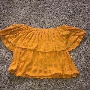 Off the shoulder mustard color shirt